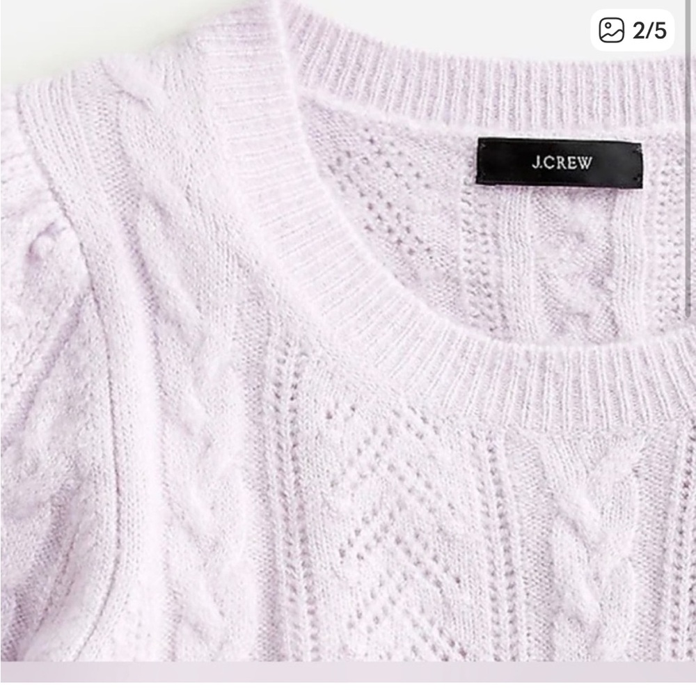 J. Crew Pale Lavender Cable Knit Puff-Sleeve Sweater - Picture 2 of 5